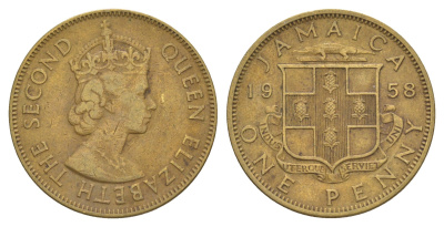 Ямайка 1 пенни 1958 Елизавета II (1952-2022) KM 37 никель латунь 4626-734