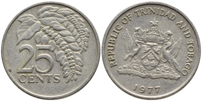 Тринидад и Тобаго 25 центов 1977 цветок дикая пуансеттия KM 32 медно-никель 4396-736