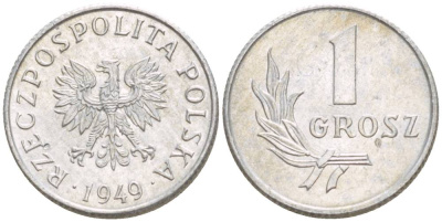 ПОЛЬША 1 ГРОШ 1949 MW KM 39 алюминий 4528-812