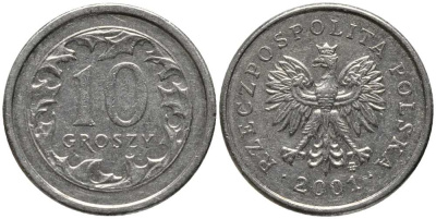 Польша 10 грошей 2001 MW KM 279, Parchimowicz 704h медно-никель 201-444