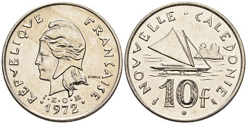 Французская Новая Каледония 10 франков 1972 лодка KM 11 никель  UNC  4610-533