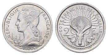 Французское Сомали 2 франка 1965 KM 9 алюминий UNC 650-1945