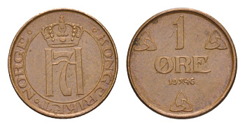 Норвегия 1 эре 1946 Хокон VII (1905-1957) KM 367 бронза 4632-1056