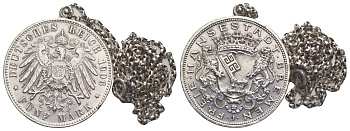 Бремен 5 марок 1906 на подвеске J. 60, KM 251 серебро    00-801-41