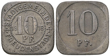 Фройденштадт (Вюртемберг) 10 пфеннигов 1918 Funck 138.6, Men05 8260.3, Men18 10293.3 железо 4603-1111