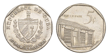 Куба 5 сентаво 2000 Casa Colonial KM 575.2, Schoen 713, JMA MC19 сталь плакированная никелем 4644-719