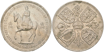 Великобритания 1 крона (5 шиллингов) 1953 коронация королевы Елизаветы, Елизавета II (1952-2022) Елизаветы KM 894, Spink 4136 медно-никель UNC 00-1067-4-22