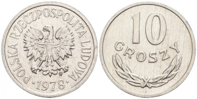 ПОЛЬША 10 ГРОШЕЙ 1978 MW KM АА47 алюминий UNC 99-857