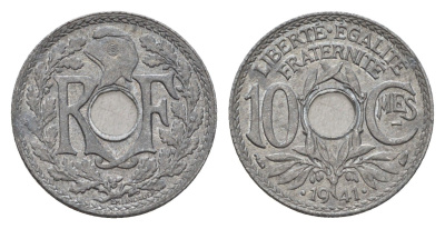 Франция 10 сантимов 1941 KM 895 цинк 4651-948