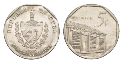 Куба 5 сентаво 2000 Casa Colonial KM 575.2, Schoen 713, JMA MC19 сталь плакированная никелем 4644-719