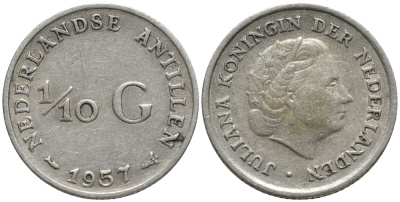 Нидерландские Антилы 1/10 гульдена 1957 Юлиана (1948-1980) KM 3 серебро 4387-959