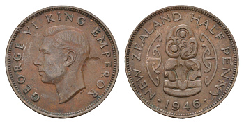 Новая Зеландия 1/2 пенни 1946 Георг VI (1936-1952), божество Хей-Тики KM 12 бронза 89-1512