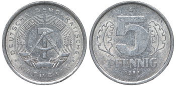 ГДР 5 ПФЕННИГОВ 1983 A КМ 9.2 алюминий 62-521