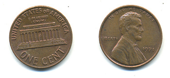 США 1 ЦЕНТ 1971 ЛИНКОЛЬН KM 201 медь цинк 179-319