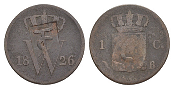 Нидерланды 1 цент 1826 B, Виллем I (1815-1840) KM 47 медь 4644-813