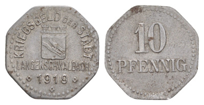 Лангеншвальбах 10 пфеннигов 1919 Funck 271.5, Men18 17960.5 железо 4643-1028