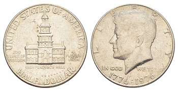 США 1/2 доллара (50 центов) 1976 200 лет независимости, Джон Кеннеди KM 205 медь плакированная медно-никелем aUNC 4545-226