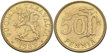 ФИНЛЯНДИЯ 50 ПЕННИ 1982 K KM 48 алюминиевая бронза 4563-441