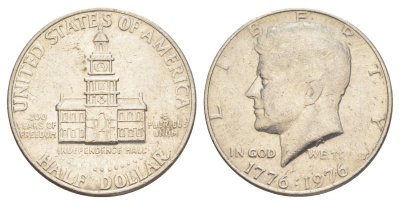 США 1/2 доллара (50 центов) 1976 200 лет независимости, Джон Кеннеди KM 205 медь плакированная медно-никелем aUNC 4545-226
