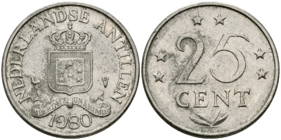 Нидерландские Антилы 25 центов 1980 Юлиана (1948-1980) KM 11 никель 84-1654