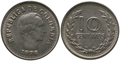 Колумбия 10 сентаво 1972 KM 253 сталь плакированная никелем 4528-658