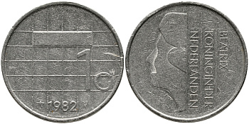 Нидерланды 1 гульден 1982 Беатрикс (1980-2013) KM 205 никель 34-237