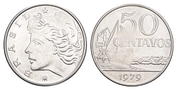 Бразилия 50 сентаво 1979 KM 580b нержавеющая сталь UNC 4642-1136