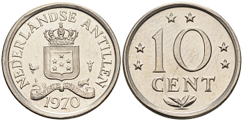 Нидерландские Антилы 10 центов 1970 Юлиана (1948-1980) KM 10 никель 4169-339