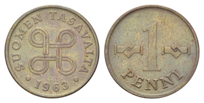 Финляндия 1 пенни 1963 KM 44 медь 4668-844
