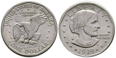 США 1 доллар 1979 D, Сьюзен Энтони KM 207 медь плакированная медно-никелем 4539-1124
