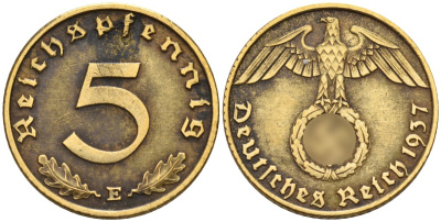 Германия 5 рейхспфеннигов 1937 E KM 91, J. 363 алюминиевая бронза 4151-916