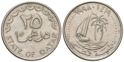 Катар 25 дирхамов 1998 Хамад ибн Халифа (1995-2013) KM 4 медно-никель 4589-1216