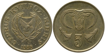 Кипр 5 центов 1988 KM 55.2 никель латунь 4158-546