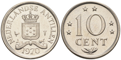 Нидерландские Антилы 10 центов 1970 Юлиана (1948-1980) KM 10 никель 4169-339