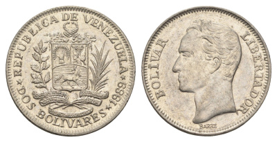 Венесуэла 2 боливара 1989 Симон Боливар Y 43a сталь плакированная никелем 4662-937