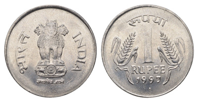 Индия 1 рупия 1997 KM 92.2 нержавеющая сталь UNC 4688-1252