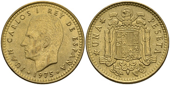 Испания 1 песета 1975 (80) Хуан Карлос I (1975-2014) KM 806 алюминиевая бронза 4604-232