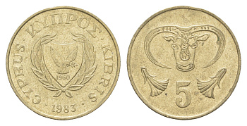 Кипр 5 центов 1983 голова быка KM 55.1 никель латунь UNC 4649-1159