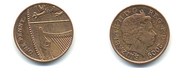 Великобритания 1 пенни 2009 Елизавета II (1952-2022) KM 1107, Spink B6 сталь плакированная медью 177-1153