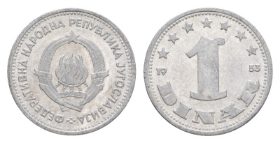 Югославия 1 динар 1953 KM 30 алюминий aUNC 218-1066