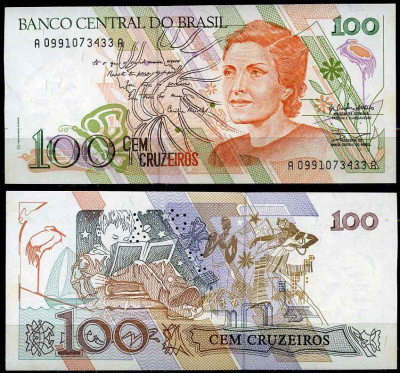 Бразилия 100 крузейро 1990 серия A 0991, Сесилия Мейреллеш Pick 228 бумага UNC (пресс) 2197-43-1-2