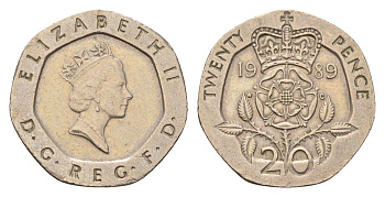 Великобритания 20 пенсов 1989 Елизавета II (1952-2022) KM 939, Spink 4361 (G2) медно-никель 4685-152