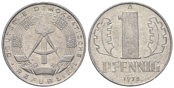 ГДР 1 пфенниг 1975 А KM 8.1 алюминий 4615-1253