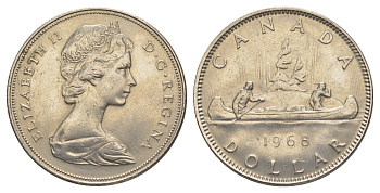 Канада 1 доллар 1968 Елизавета II (1952-2022), каноэ KM 76.1 никель 4634-344