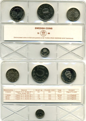 Швеция набор из 4 монет 1989 Карл XVI Густав (1973- ) официальный набор монетного двора UNC 2-4-1-21
