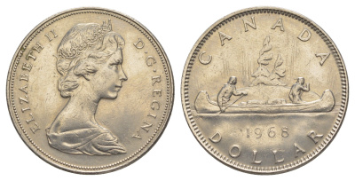 Канада 1 доллар 1968 Елизавета II (1952-2022), каноэ KM 76.1 никель 4634-344