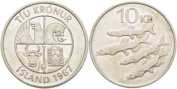 Исландия 10 крон 1987 KM 29.1 медно-никель 117-1232