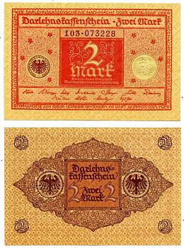 Германия 2 марки 1920 1 марта 1920, Берлин, серия 103 № 07322+ Pick 59, Розенберг 65b бумага UNC (пресс) 8616-44-1