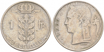 БЕЛЬГИЯ 1 ФРАНК 1956 BELGIQUE KM 142.1 медно-никель 68-334