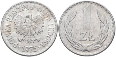 Польша 1 злотый 1975 Кремница KM 49.1, Parchimowicz 213m алюминий 3856-257